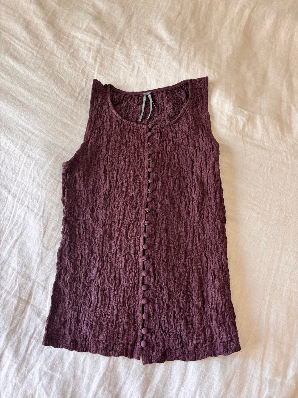 Anthropologie Crinkle Button-Front Tank Top - Plum/brown small